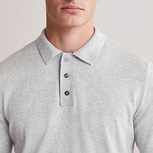 Load image into Gallery viewer, Light Grey Regular Knitted Long Sleeve Polo Shirt