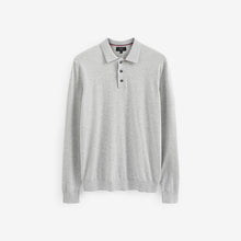Load image into Gallery viewer, Light Grey Regular Knitted Long Sleeve Polo Shirt