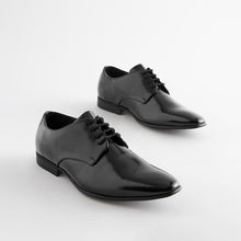 Load image into Gallery viewer, Black Hi-shine Derby Lace- Up Shoes