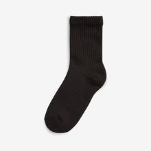 Load image into Gallery viewer, Black 5 Pack Cotton Rich Cushioned Footbed Ribbed Socks