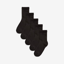 Load image into Gallery viewer, Black 5 Pack Cotton Rich Cushioned Footbed Ribbed Socks