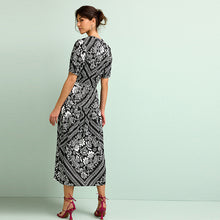 Load image into Gallery viewer, Black/White Linen Blend Button Down Midi Dress