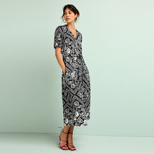 Load image into Gallery viewer, Black/White Linen Blend Button Down Midi Dress