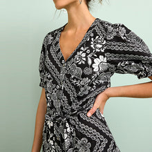 Load image into Gallery viewer, Black/White Linen Blend Button Down Midi Dress