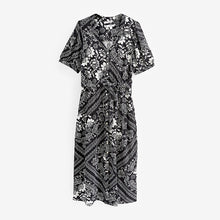 Load image into Gallery viewer, Black/White Linen Blend Button Down Midi Dress