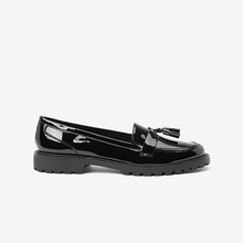 Load image into Gallery viewer, Black Patent Forever Comfort® Tassel Detail Cleated Chunky Loafer Shoes