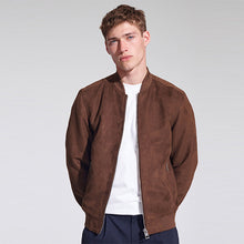 Load image into Gallery viewer, Brown Faux Suede Bomber Jacket