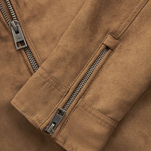 Load image into Gallery viewer, Tan Brown Faux Suede Biker Jacket