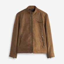 Load image into Gallery viewer, Tan Brown Faux Suede Biker Jacket