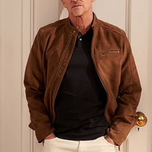 Load image into Gallery viewer, Tan Brown Faux Suede Biker Jacket