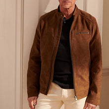 Load image into Gallery viewer, Tan Brown Faux Suede Biker Jacket