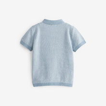 Load image into Gallery viewer, Blue Knitted Textured Short Sleeve Polo Shirt (3mths-6yrs)