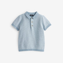 Load image into Gallery viewer, Blue Knitted Textured Short Sleeve Polo Shirt (3mths-6yrs)