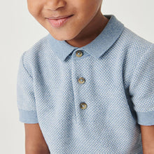 Load image into Gallery viewer, Blue Knitted Textured Short Sleeve Polo Shirt (3mths-6yrs)