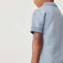 Load image into Gallery viewer, Blue Knitted Textured Short Sleeve Polo Shirt (3mths-6yrs)
