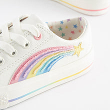 Load image into Gallery viewer, White Rainbow Embellished Lace-Up Trainers (Older Girls)