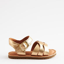 Load image into Gallery viewer, Gold Leather Leather Woven Ankle Strap Sandals (Younger Girls)