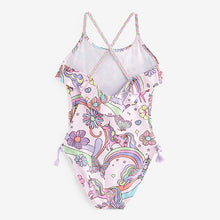 Load image into Gallery viewer, Pink Unicorn Frill Swimsuit (3mths-5yrs)