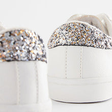 Load image into Gallery viewer, White/Pink Metallic Star Lace-Up Trainers (Older Girls)