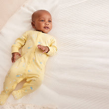 Load image into Gallery viewer, Yellow Duck/Mint Green Clouds Sleepsuits 4 Pack (0-2yrs)