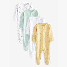 Load image into Gallery viewer, Yellow Duck/Mint Green Clouds Sleepsuits 4 Pack (0-2yrs)