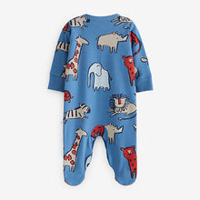 Load image into Gallery viewer, Red/Navy Blue Animals Baby Sleepsuits 3 Pack (0mths-3yrs)
