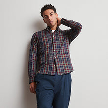 Load image into Gallery viewer, Blue Navy/Red/Green Check Easy Iron Button Down Oxford Shirt