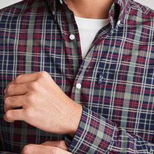 Load image into Gallery viewer, Blue Navy/Red/Green Check Easy Iron Button Down Oxford Shirt