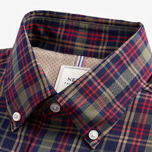 Load image into Gallery viewer, Blue Navy/Red/Green Check Easy Iron Button Down Oxford Shirt