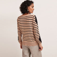 Load image into Gallery viewer, Camel Brown / Black Argyle Stripe Crew Neck Jumper