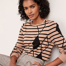 Load image into Gallery viewer, Camel Brown / Black Argyle Stripe Crew Neck Jumper