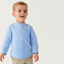 Load image into Gallery viewer, Blue Grandad Collar Linen Mix Shirt (3mths-6yrs)