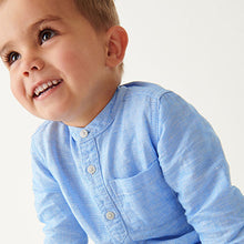 Load image into Gallery viewer, Blue Grandad Collar Linen Mix Shirt (3mths-6yrs)