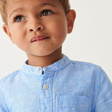 Load image into Gallery viewer, Blue Grandad Collar Linen Mix Shirt (3mths-6yrs)