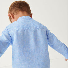 Load image into Gallery viewer, Blue Grandad Collar Linen Mix Shirt (3mths-6yrs)