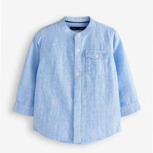 Load image into Gallery viewer, Blue Grandad Collar Linen Mix Shirt (3mths-6yrs)