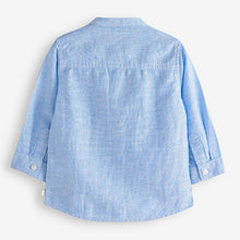 Load image into Gallery viewer, Blue Grandad Collar Linen Mix Shirt (3mths-6yrs)