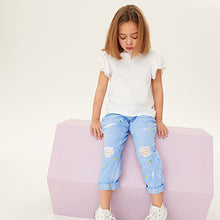 Load image into Gallery viewer, Blue Embroidered Mom Jeans (3-12yrs)