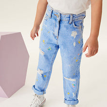 Load image into Gallery viewer, Blue Embroidered Mom Jeans (3-12yrs)