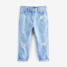 Load image into Gallery viewer, Blue Embroidered Mom Jeans (3-12yrs)