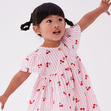 Load image into Gallery viewer, Pink Cherry Fruit Print Cotton Gingham Dress (3mths-6yrs)