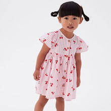 Load image into Gallery viewer, Pink Cherry Fruit Print Cotton Gingham Dress (3mths-6yrs)