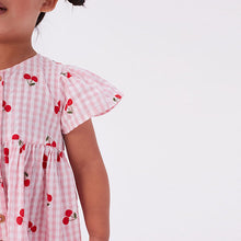 Load image into Gallery viewer, Pink Cherry Fruit Print Cotton Gingham Dress (3mths-6yrs)