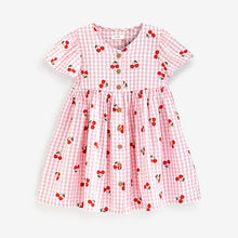 Load image into Gallery viewer, Pink Cherry Fruit Print Cotton Gingham Dress (3mths-6yrs)