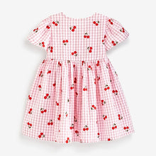 Load image into Gallery viewer, Pink Cherry Fruit Print Cotton Gingham Dress (3mths-6yrs)