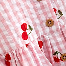 Load image into Gallery viewer, Pink Cherry Fruit Print Cotton Gingham Dress (3mths-6yrs)