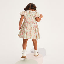 Load image into Gallery viewer, Pink Ditsy Sparkle Printed Lace Collar Shirred Cotton Dress (3mths-6yrs)