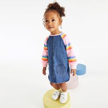 Load image into Gallery viewer, Pink Rainbow Stripe Raglan Denim Dress (3mths-6yrs)