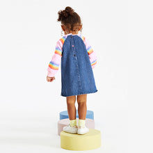 Load image into Gallery viewer, Pink Rainbow Stripe Raglan Denim Dress (3mths-6yrs)