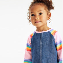 Load image into Gallery viewer, Pink Rainbow Stripe Raglan Denim Dress (3mths-6yrs)